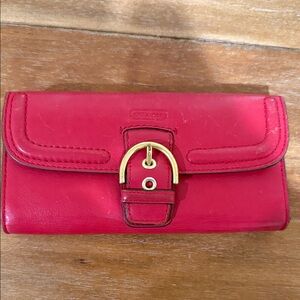Coach Red Leather Buckle Wallet